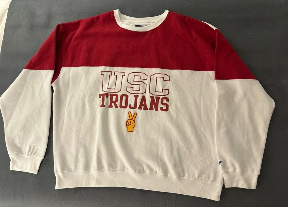 Blue 84 USC Trojans Retro Long Sleeve Shirt Mens XL Red White Colorblock NCAA